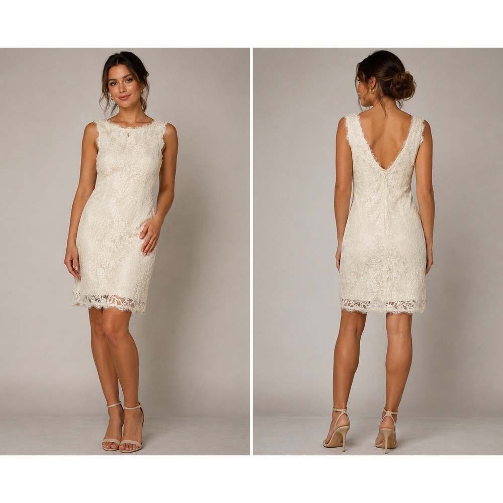 Jump Apparel Small Ivory Lace‎ Sheath Dress Sleeveless Cocktail Party Wedding